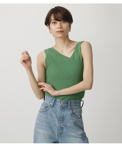 AZUL by moussy（アズールバイマウジー）の「DOUBLE STRAP KNIT TANKTOP/ダブルストラップニットタンククトップ（タンクトップ・レディース・ライトベージュ/ブラック/グリーン・MEDIUM/SMALL）」の3枚目の写真
