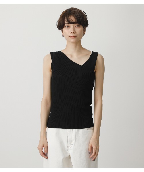 AZUL by moussy（アズールバイマウジー）の「DOUBLE STRAP KNIT TANKTOP/ダブルストラップニットタンククトップ（タンクトップ・レディース・ライトベージュ/ブラック/グリーン・MEDIUM/SMALL）」の11枚目の写真