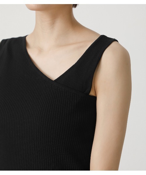 AZUL by moussy（アズールバイマウジー）の「DOUBLE STRAP KNIT TANKTOP/ダブルストラップニットタンククトップ（タンクトップ・レディース・ライトベージュ/ブラック/グリーン・MEDIUM/SMALL）」の8枚目の写真