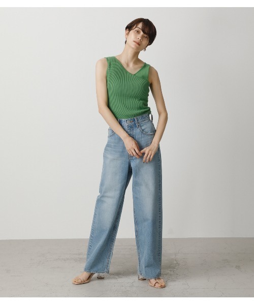 AZUL by moussy（アズールバイマウジー）の「DOUBLE STRAP KNIT TANKTOP/ダブルストラップニットタンククトップ（タンクトップ・レディース・ライトベージュ/ブラック/グリーン・MEDIUM/SMALL）」の12枚目の写真