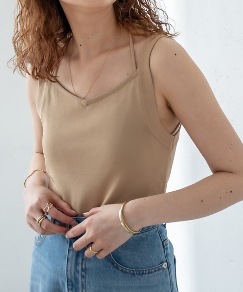 mystic(ミスティック)の「ホルターニットキャミソール(キャミソール・レディース・ブラック/ライトグレー/ベージュ/グリーン・FREE)」の1枚目の写真