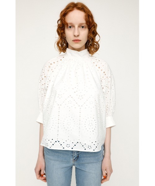 SLY（スライ）の「STAND GATHER COTTON LACE TOPS スタンド ギャザー コットン レース トップス（シャツ/ブラウス・レディース・ホワイト/ライトパープル/ブラック/ベージュ・FREE）」の17枚目の写真