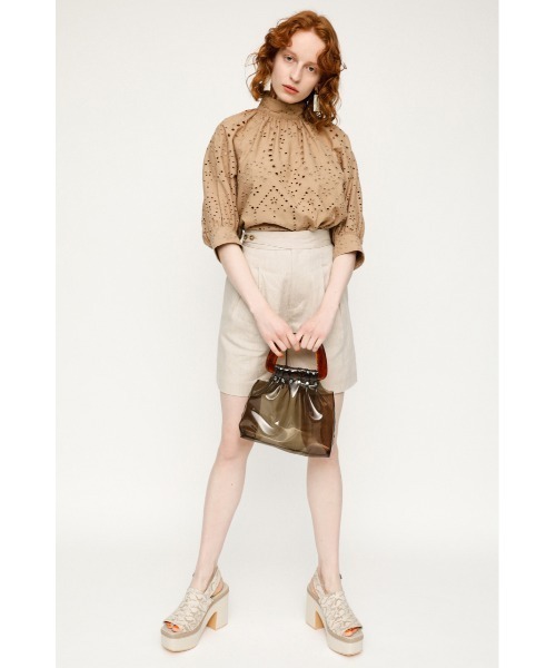 SLY（スライ）の「STAND GATHER COTTON LACE TOPS スタンド ギャザー コットン レース トップス（シャツ/ブラウス・レディース・ホワイト/ライトパープル/ブラック/ベージュ・FREE）」の6枚目の写真