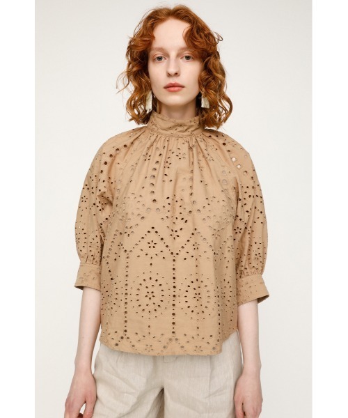 SLY（スライ）の「STAND GATHER COTTON LACE TOPS スタンド ギャザー コットン レース トップス（シャツ/ブラウス・レディース・ホワイト/ライトパープル/ブラック/ベージュ・FREE）」の9枚目の写真