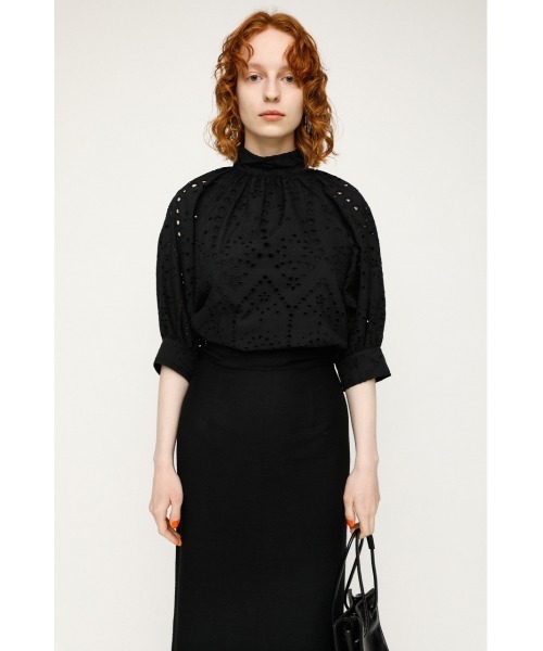 SLY（スライ）の「STAND GATHER COTTON LACE TOPS スタンド ギャザー コットン レース トップス（シャツ/ブラウス・レディース・ホワイト/ライトパープル/ブラック/ベージュ・FREE）」の11枚目の写真