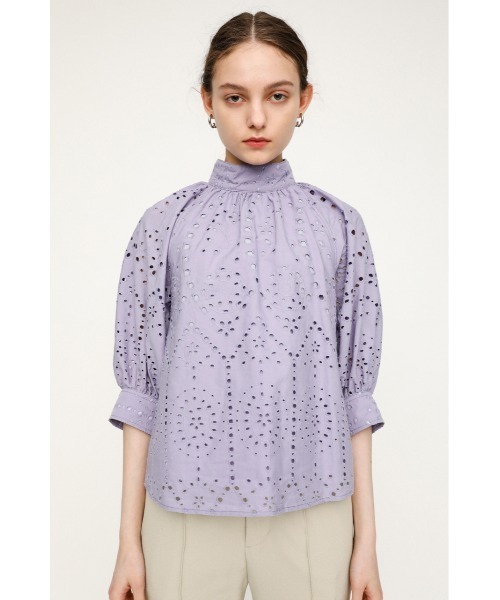 SLY（スライ）の「STAND GATHER COTTON LACE TOPS スタンド ギャザー コットン レース トップス（シャツ/ブラウス・レディース・ホワイト/ライトパープル/ブラック/ベージュ・FREE）」の19枚目の写真