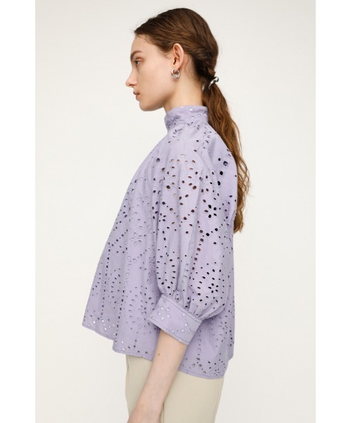 SLY（スライ）の「STAND GATHER COTTON LACE TOPS スタンド ギャザー コットン レース トップス（シャツ/ブラウス・レディース・ホワイト/ライトパープル/ブラック/ベージュ・FREE）」の7枚目の写真