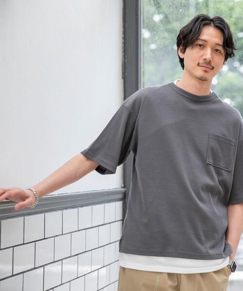 coen（コーエン）の「【2セットアイテム】ワッフルリアルレイヤードTシャツ（Tシャツ/カットソー・メンズ・ブラック/ライトブルー/オフホワイト/ベージュ・MEDIUM/LARGE/SMALL/X-LARGE）」の7枚目の写真