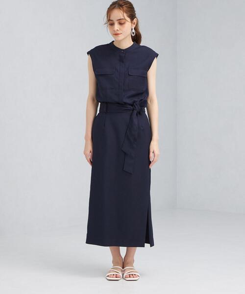 レア 【美品】グリーン レーベル リラクシング 多層ワンピース 青&白 1009 タフタ ドッキング ワンピース（ワンピース）｜green label