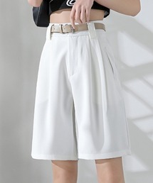 ベルト付　ダブルタックハーフパンツ