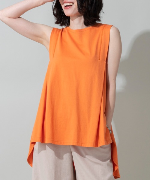 EUCLAID（エウクレイド）の「ノースリーブバックフレアカットソー（Tシャツ/カットソー・レディース・ブラック/オレンジ/グレー/オフホワイト・FREE）」の4枚目の写真