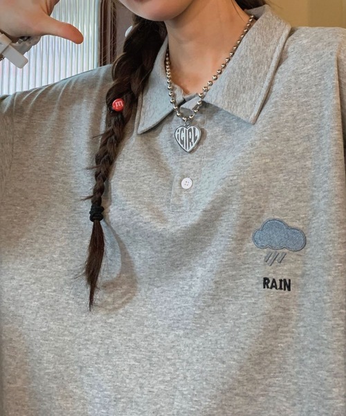 meJane（ミージェーン）の「お天気ワンポイント刺繍ビックシルエットポロシャツ【ZOZOTOWN限定】（ポロシャツ・レディース・ホワイト/ブラック/グレー/ミント・FREE）」の4枚目の写真