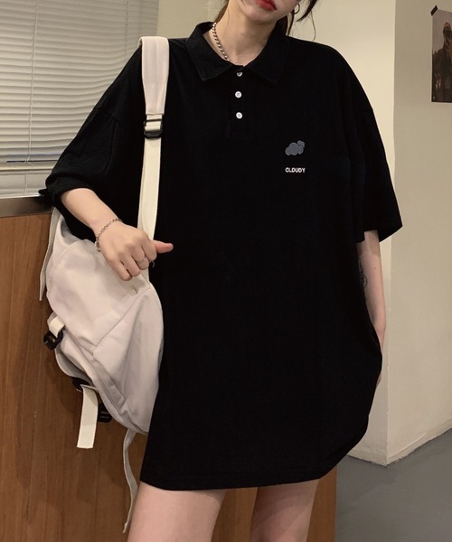 meJane（ミージェーン）の「お天気ワンポイント刺繍ビックシルエットポロシャツ【ZOZOTOWN限定】（ポロシャツ・レディース・ホワイト/ブラック/グレー/ミント・FREE）」の3枚目の写真