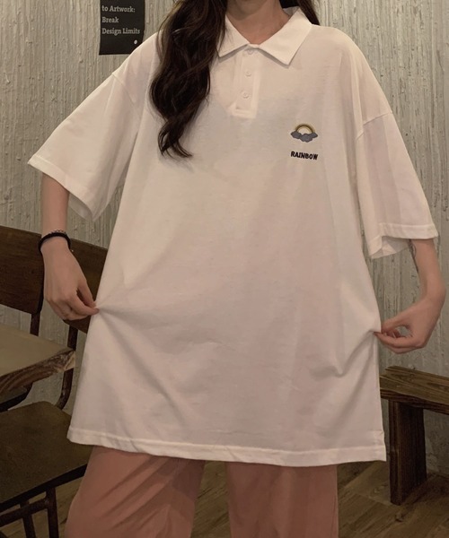 meJane（ミージェーン）の「お天気ワンポイント刺繍ビックシルエットポロシャツ【ZOZOTOWN限定】（ポロシャツ・レディース・ホワイト/ブラック/グレー/ミント・FREE）」の14枚目の写真