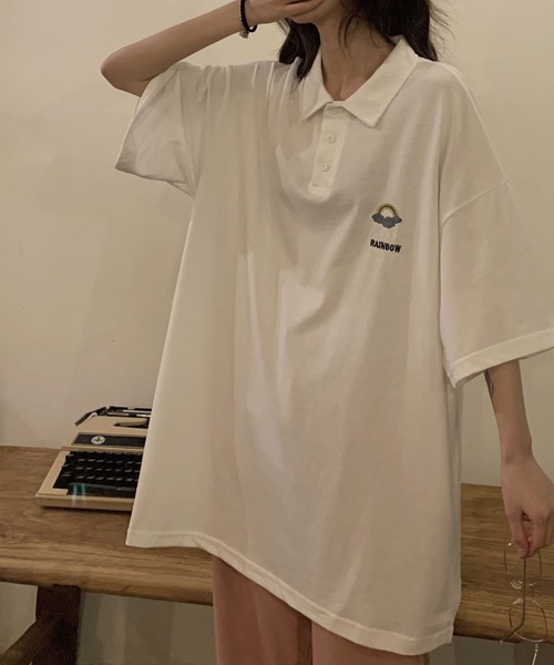 meJane（ミージェーン）の「お天気ワンポイント刺繍ビックシルエットポロシャツ【ZOZOTOWN限定】（ポロシャツ・レディース・ホワイト/ブラック/グレー/ミント・FREE）」の12枚目の写真