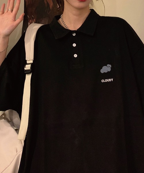 meJane（ミージェーン）の「お天気ワンポイント刺繍ビックシルエットポロシャツ【ZOZOTOWN限定】（ポロシャツ・レディース・ホワイト/ブラック/グレー/ミント・FREE）」の8枚目の写真
