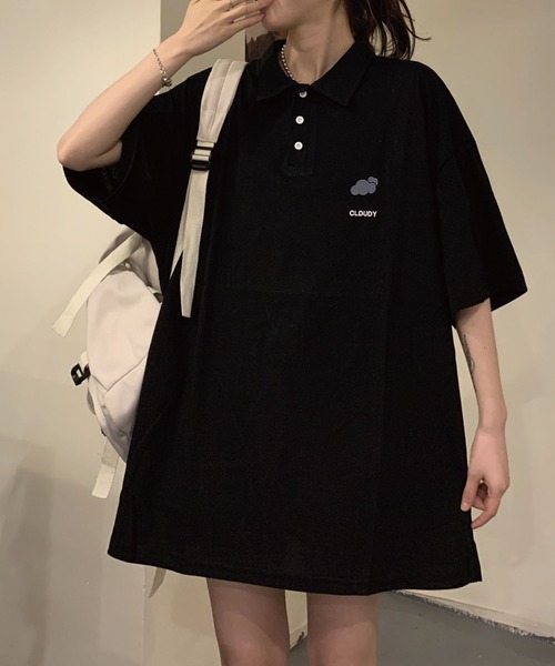 meJane（ミージェーン）の「お天気ワンポイント刺繍ビックシルエットポロシャツ【ZOZOTOWN限定】（ポロシャツ・レディース・ホワイト/ブラック/グレー/ミント・FREE）」の7枚目の写真