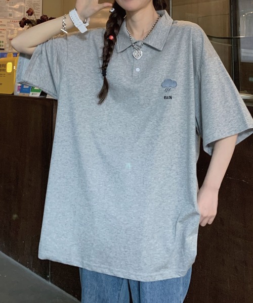 meJane（ミージェーン）の「お天気ワンポイント刺繍ビックシルエットポロシャツ【ZOZOTOWN限定】（ポロシャツ・レディース・ホワイト/ブラック/グレー/ミント・FREE）」の6枚目の写真