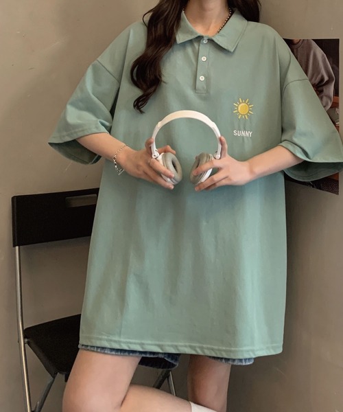 meJane（ミージェーン）の「お天気ワンポイント刺繍ビックシルエットポロシャツ【ZOZOTOWN限定】（ポロシャツ・レディース・ホワイト/ブラック/グレー/ミント・FREE）」の13枚目の写真