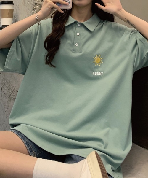 meJane（ミージェーン）の「お天気ワンポイント刺繍ビックシルエットポロシャツ【ZOZOTOWN限定】（ポロシャツ・レディース・ホワイト/ブラック/グレー/ミント・FREE）」の15枚目の写真