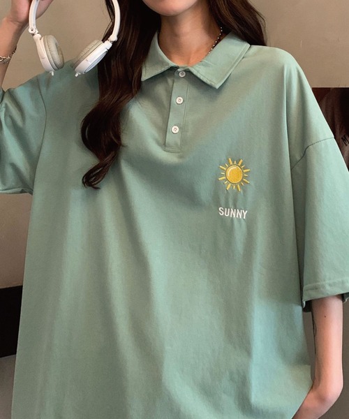 meJane（ミージェーン）の「お天気ワンポイント刺繍ビックシルエットポロシャツ【ZOZOTOWN限定】（ポロシャツ・レディース・ホワイト/ブラック/グレー/ミント・FREE）」の11枚目の写真