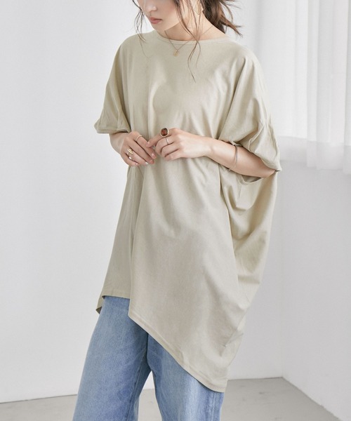 Fashion Letter(ファッションレター)の「アシメヘムBIGコットンTシャツ(Tシャツ/カットソー・レディース・チャコールグレー/ブラック/オフホワイト/ベージュ/カーキ・4L/L-XL/M-L/M/LL)」の4枚目の写真