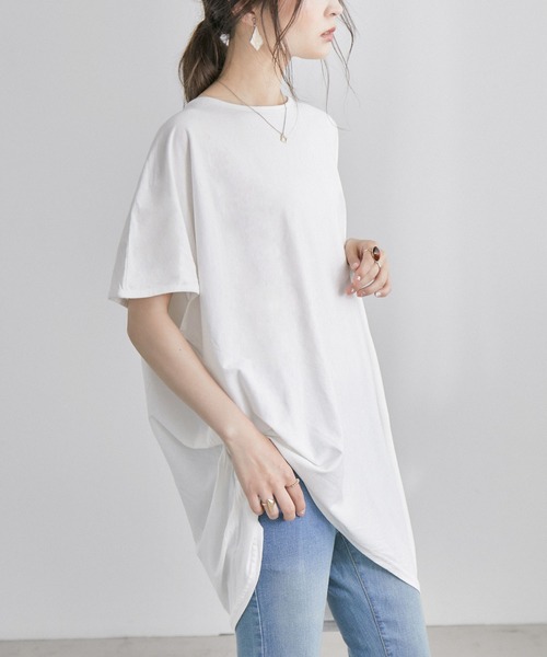 Fashion Letter(ファッションレター)の「アシメヘムBIGコットンTシャツ(Tシャツ/カットソー・レディース・チャコールグレー/ブラック/オフホワイト/ベージュ/カーキ・4L/L-XL/M-L/M/LL)」の2枚目の写真