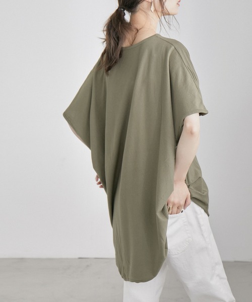 Fashion Letter(ファッションレター)の「アシメヘムBIGコットンTシャツ(Tシャツ/カットソー・レディース・チャコールグレー/ブラック/オフホワイト/ベージュ/カーキ・4L/L-XL/M-L/M/LL)」の5枚目の写真