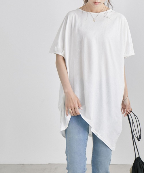 Fashion Letter(ファッションレター)の「アシメヘムBIGコットンTシャツ(Tシャツ/カットソー・レディース・チャコールグレー/ブラック/オフホワイト/ベージュ/カーキ・4L/L-XL/M-L/M/LL)」の6枚目の写真