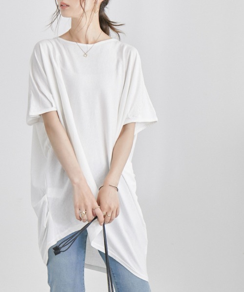 Fashion Letter(ファッションレター)の「アシメヘムBIGコットンTシャツ(Tシャツ/カットソー・レディース・チャコールグレー/ブラック/オフホワイト/ベージュ/カーキ・4L/L-XL/M-L/M/LL)」の7枚目の写真