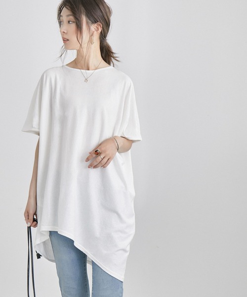 Fashion Letter(ファッションレター)の「アシメヘムBIGコットンTシャツ(Tシャツ/カットソー・レディース・チャコールグレー/ブラック/オフホワイト/ベージュ/カーキ・4L/L-XL/M-L/M/LL)」の13枚目の写真