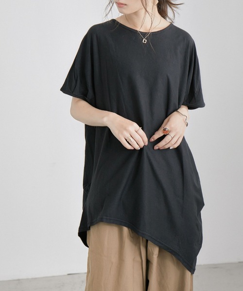 Fashion Letter(ファッションレター)の「アシメヘムBIGコットンTシャツ(Tシャツ/カットソー・レディース・チャコールグレー/ブラック/オフホワイト/ベージュ/カーキ・4L/L-XL/M-L/M/LL)」の15枚目の写真