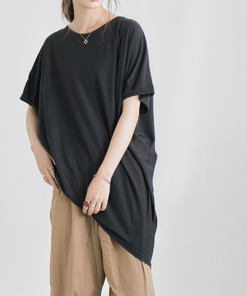Fashion Letter(ファッションレター)の「アシメヘムBIGコットンTシャツ(Tシャツ/カットソー・レディース・チャコールグレー/ブラック/オフホワイト/ベージュ/カーキ・4L/L-XL/M-L/M/LL)」の18枚目の写真