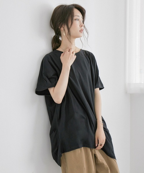 Fashion Letter(ファッションレター)の「アシメヘムBIGコットンTシャツ(Tシャツ/カットソー・レディース・チャコールグレー/ブラック/オフホワイト/ベージュ/カーキ・4L/L-XL/M-L/M/LL)」の21枚目の写真