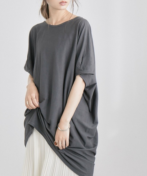 Fashion Letter(ファッションレター)の「アシメヘムBIGコットンTシャツ(Tシャツ/カットソー・レディース・チャコールグレー/ブラック/オフホワイト/ベージュ/カーキ・4L/L-XL/M-L/M/LL)」の22枚目の写真