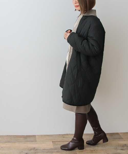 Social GIRL（ソーシャルガール）の「裏ボアキルトコート/ケーブルニットワンピース/セットアップ（ノーカラーコート・レディース・ブラック/ベージュ/カーキ・M）」の4枚目の写真