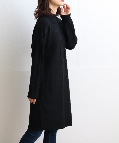 Social GIRL（ソーシャルガール）の「裏ボアキルトコート/ケーブルニットワンピース/セットアップ（ノーカラーコート・レディース・ブラック/ベージュ/カーキ・M）」の6枚目の写真