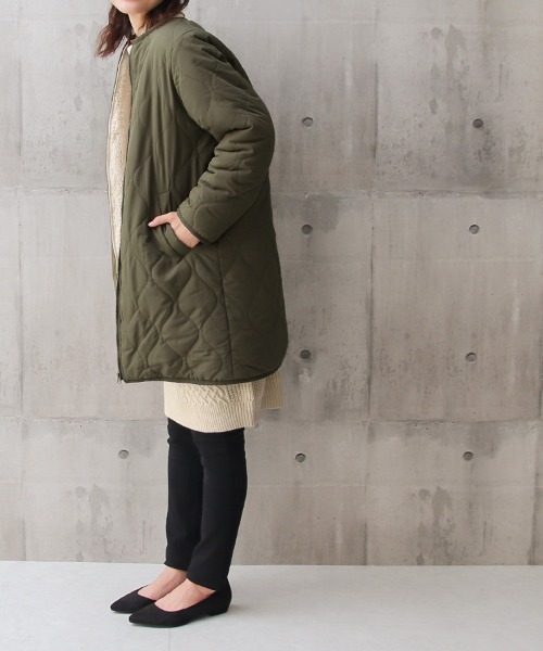 Social GIRL（ソーシャルガール）の「裏ボアキルトコート/ケーブルニットワンピース/セットアップ（ノーカラーコート・レディース・ブラック/ベージュ/カーキ・M）」の7枚目の写真