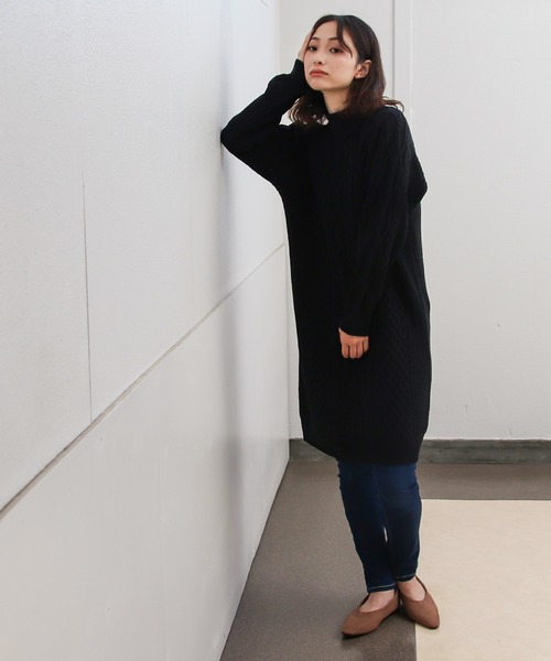 Social GIRL（ソーシャルガール）の「裏ボアキルトコート/ケーブルニットワンピース/セットアップ（ノーカラーコート・レディース・ブラック/ベージュ/カーキ・M）」の11枚目の写真