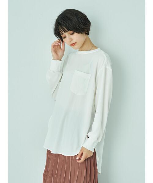 YECCA VECCA(イェッカヴェッカ)の「リブMIXラウンドヘムブラウス*(シャツ/ブラウス・レディース・オフホワイト/チャコールグレー/カーキ・FREE)」の12枚目の写真