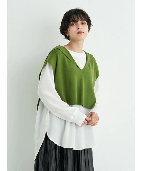 YECCA VECCA(イェッカヴェッカ)の「リブMIXラウンドヘムブラウス*(シャツ/ブラウス・レディース・オフホワイト/チャコールグレー/カーキ・FREE)」の11枚目の写真