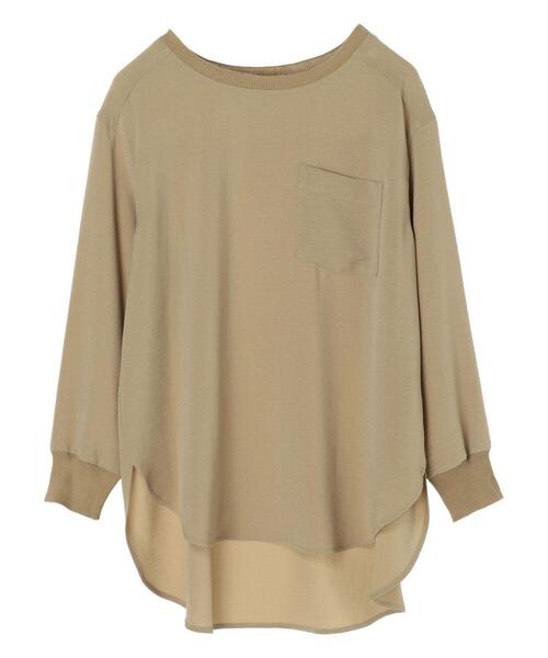 YECCA VECCA(イェッカヴェッカ)の「リブMIXラウンドヘムブラウス*(シャツ/ブラウス・レディース・オフホワイト/チャコールグレー/カーキ・FREE)」の1枚目の写真