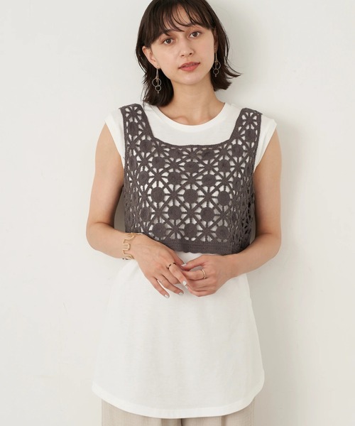 earth music&ecology（アースミュージックアンドエコロジー）の「【WEB限定】[SET2点]ベスト+プルオーバー ＊（Tシャツ/カットソー・レディース・チャコールグレー/アイボリー/ライトベージュ/ブラック・FREE）」の3枚目の写真