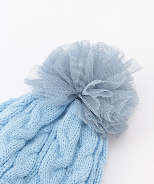 b・ROOM（ビールーム）の「チュール梵天つきニット帽（ニットキャップ/ビーニー・キッズ・ライトピンク/ブラック/アイボリー/サックスブルー・M/S）」の11枚目の写真