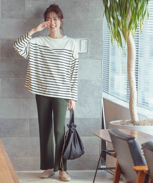 GLOBAL WORK(グローバルワーク)の「パネルボーダーBIG長袖/216965(Tシャツ/カットソー・レディース・ブラック/ベージュ/パープル系その他2・FREE)」の20枚目の写真