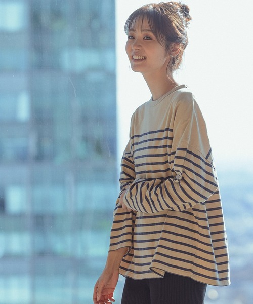 GLOBAL WORK(グローバルワーク)の「パネルボーダーBIG長袖/216965(Tシャツ/カットソー・レディース・ブラック/ベージュ/パープル系その他2・FREE)」の15枚目の写真