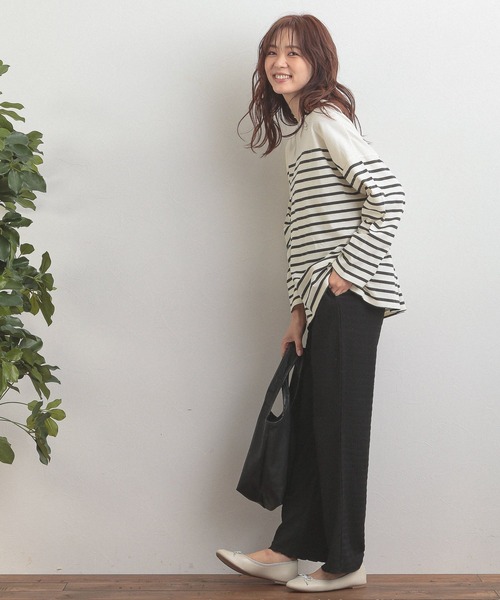 GLOBAL WORK(グローバルワーク)の「パネルボーダーBIG長袖/216965(Tシャツ/カットソー・レディース・ブラック/ベージュ/パープル系その他2・FREE)」の4枚目の写真