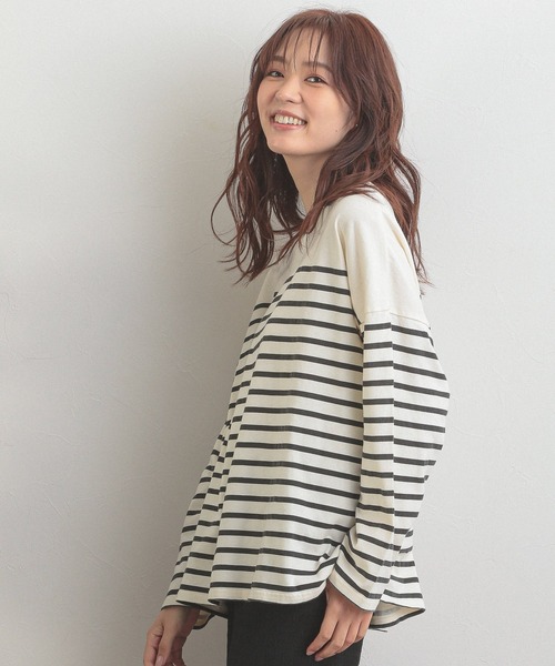 GLOBAL WORK(グローバルワーク)の「パネルボーダーBIG長袖/216965(Tシャツ/カットソー・レディース・ブラック/ベージュ/パープル系その他2・FREE)」の18枚目の写真