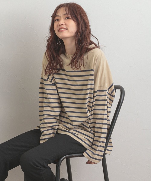GLOBAL WORK(グローバルワーク)の「パネルボーダーBIG長袖/216965(Tシャツ/カットソー・レディース・ブラック/ベージュ/パープル系その他2・FREE)」の21枚目の写真