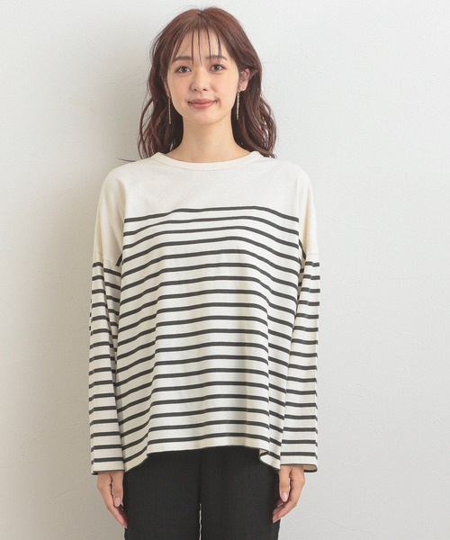 GLOBAL WORK(グローバルワーク)の「パネルボーダーBIG長袖/216965(Tシャツ/カットソー・レディース・ブラック/ベージュ/パープル系その他2・FREE)」の13枚目の写真